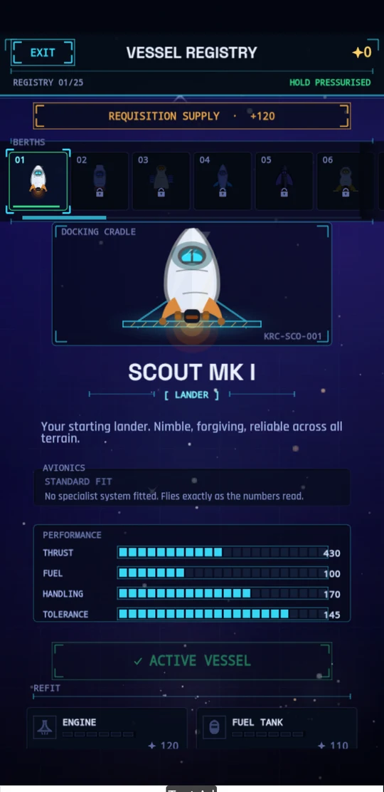 Delta-V on Android — vessel registry